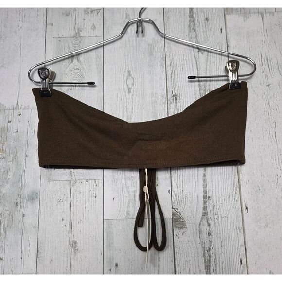 Meshki Ruby Ruched Cropped Ribbed Bikini Style Halter Top Sz. Lg. NWT - Picture 3 of 7